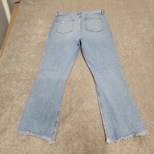 LOFT high waisted Flare Cropped jeans 32/14 Distressed Bohemian Frayed festival